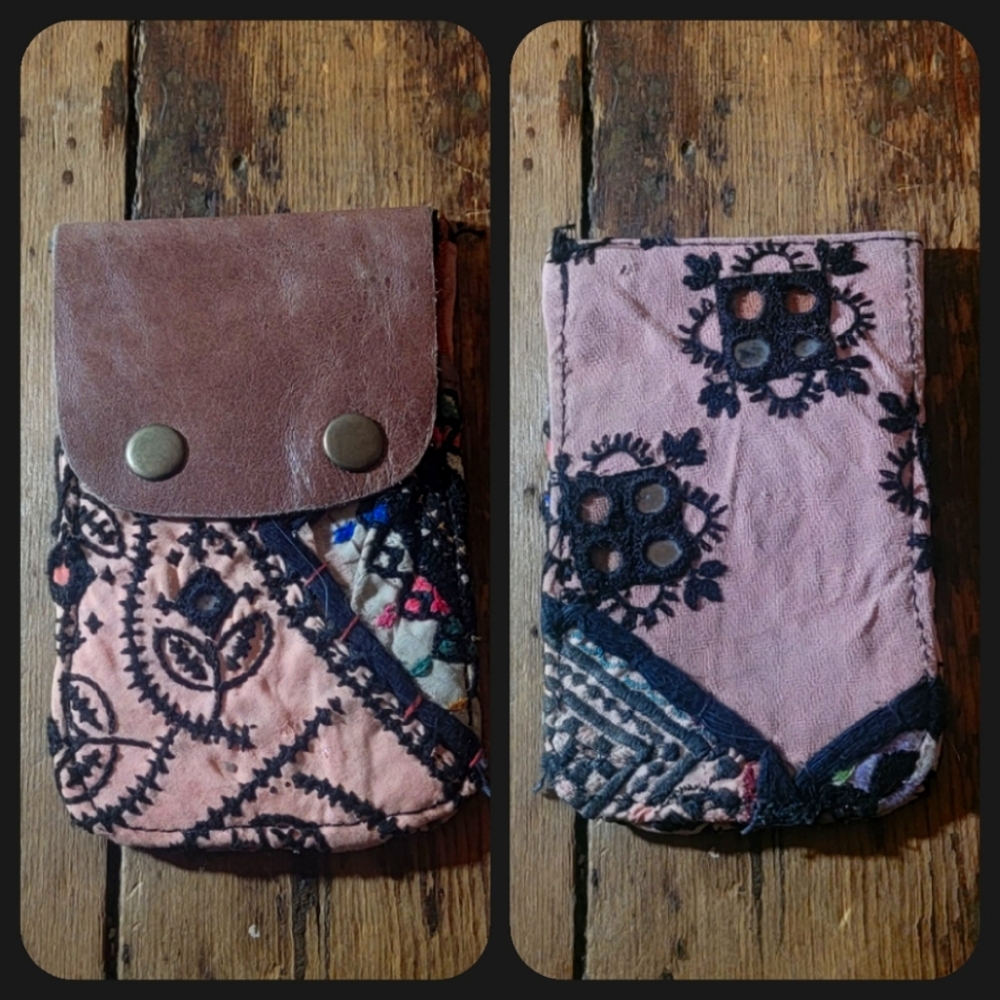 🫡🧀 Free People Boho Embroidered Repurposed vtg banjara hippie Wallet card case